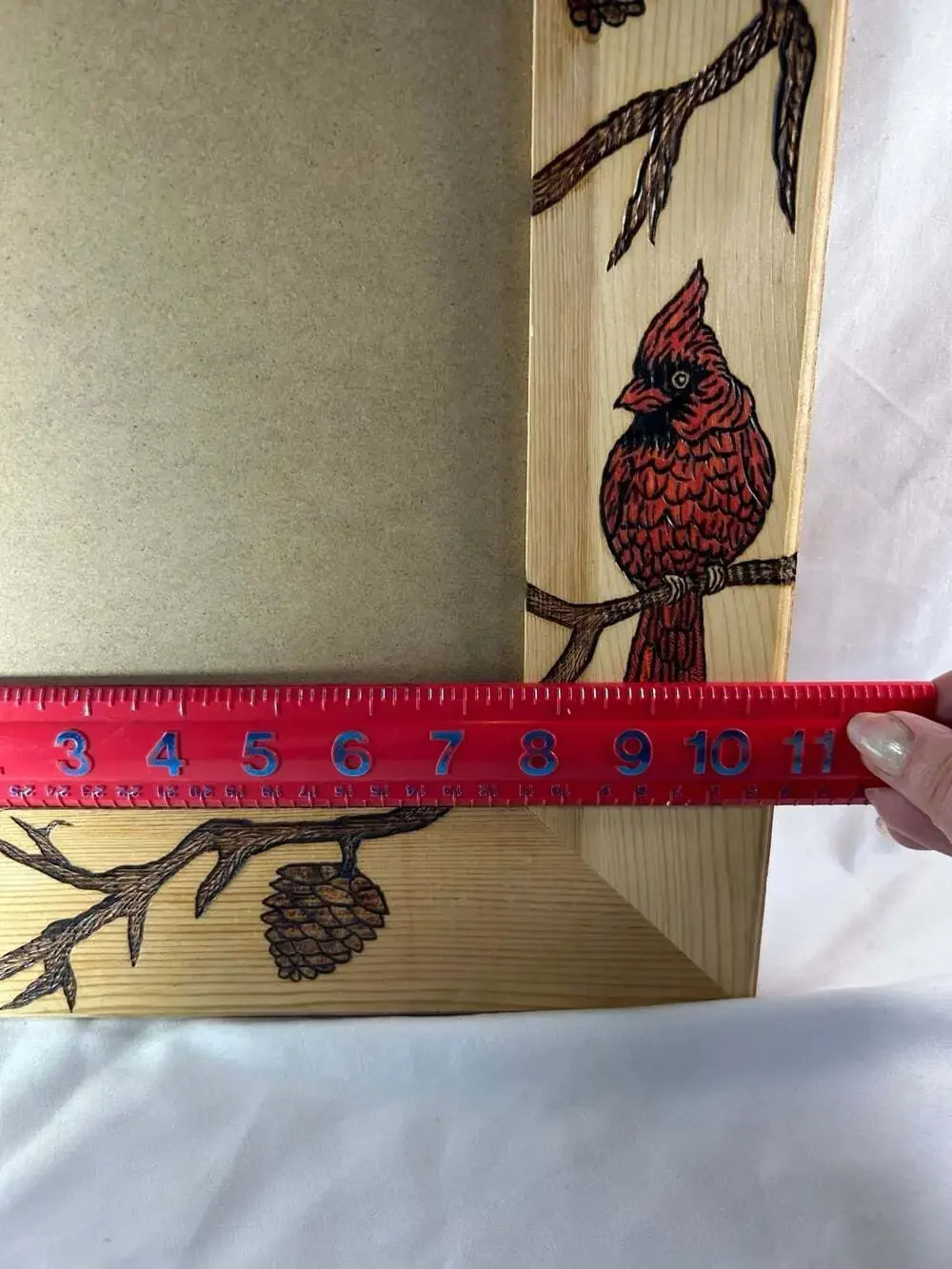 Red Cardinal pinewood rustic picture frame country core 8x10 burned art NO Glass